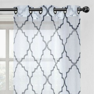 Kate Aurora Lux Home 2 Pack Shabby Trellis Semi Sheer Embroidered Clover Grommet Top Curtains - 1 of 4
