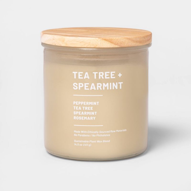 Tinted Glass Tea Tree + Spearmint Jar Candle Light Beige - Threshold™, 1 of 6