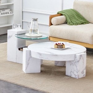 JVNOXKMarble Textured MDF Coffee Table with Side Table, Modern Accent ...