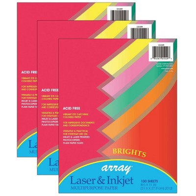 3pk 100 Sheets/Pk 8.5" x 11" Bright Multi-Purpose Paper 5 Colors - Pacon