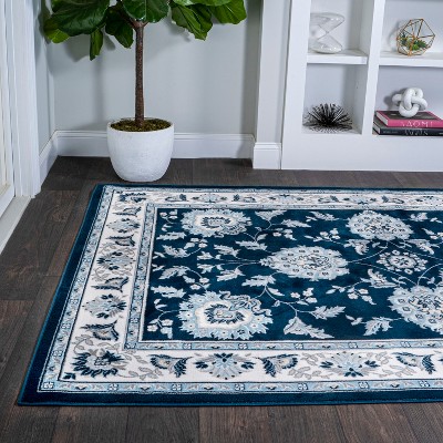 Elegant Navy/Ivory Synthetic Reversible Area Rug 3x5 Feet