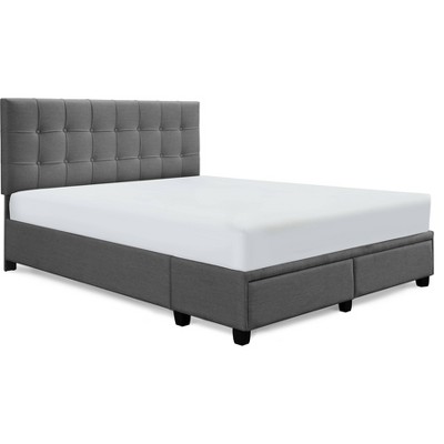 Queen Edmond Storage Bed With Adjustable Height Headboard Dark Gray ...