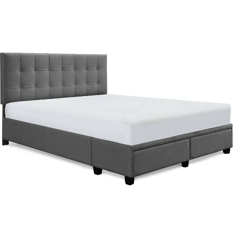 ClickDecor Edmond Storage Bed wAdjustable Height Headboard Queen Size Dark Gray