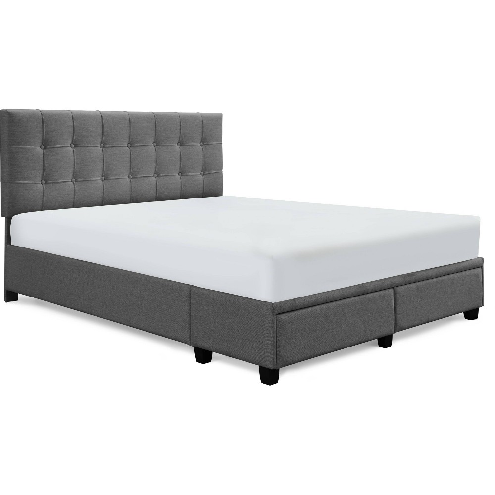 Photos - Bed Frame Queen Edmond Storage Bed with Adjustable Height Headboard Dark Gray - Clic