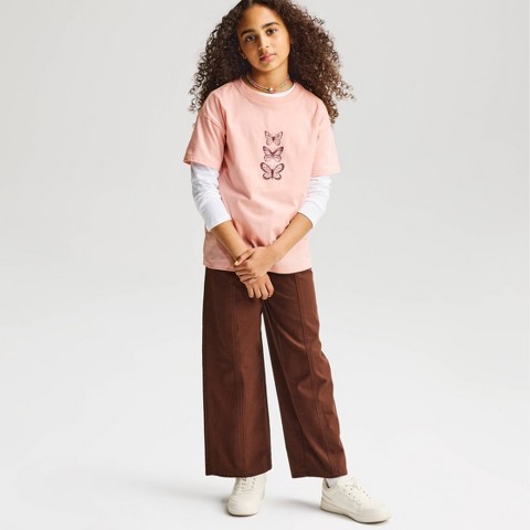 Cat & Jack Girls' Short Sleeve 100% Cotton 'Butterflies' Oversized Graphic T-Shirt - Cat & Jack™ Pink M