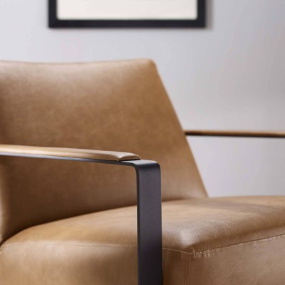 Tan Faux Leather Barrel Accent Chair with Metal Frame