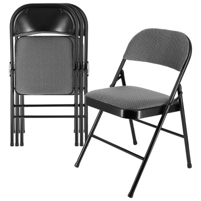 Elama Metal Folding Chairs with Padded Seats, Dark Blue/Black, Set of 4 Chairs