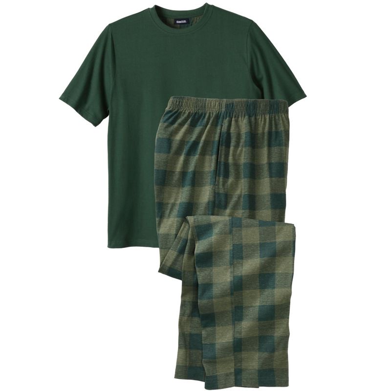 KingSize Men's Big & Tall Jersey Knit Plaid Pajama Set Pajamas, 1 of 2