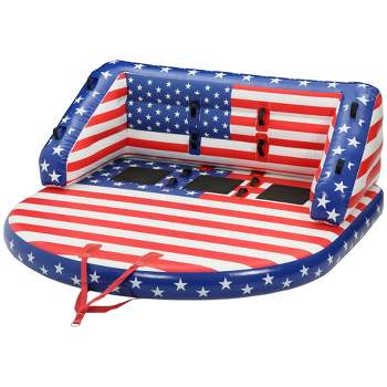 Outsunny 3 Rider Towable Tube Boating Accessories, Family Size Inflatable Deck Seat w/ Front and Back Tow Points for Riding Positions Water Sports