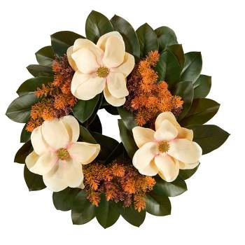 Nearly Natural 24” Magnolia Artificial Wreath