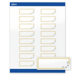Avery Labels, 1" x 2-5/8", Glossy White, Double Gold Border w/ Florals, 160ct - 1 of 4