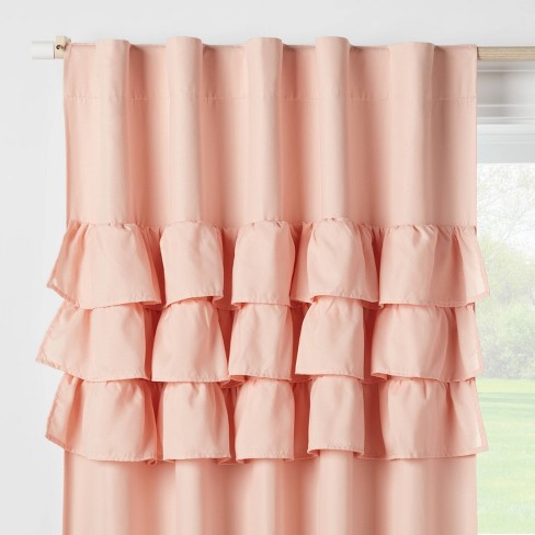 95 Ruffle Blackout Curtain Panel Pink, Pink Ruffle Curtains 95 Inch