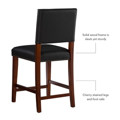 Sapele Finish 24" Brook Counter Stool with Black Leather Cushion
