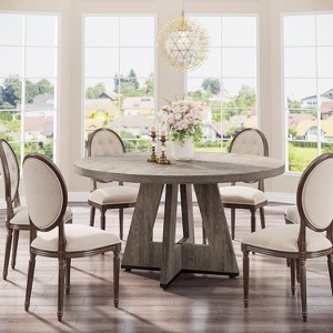 APRILSOUL47" Round Farmhouse Dining Table ¨C White Wood Kitchen Table for 4, Cross Base Wooden Dinner Table - 1 of 4