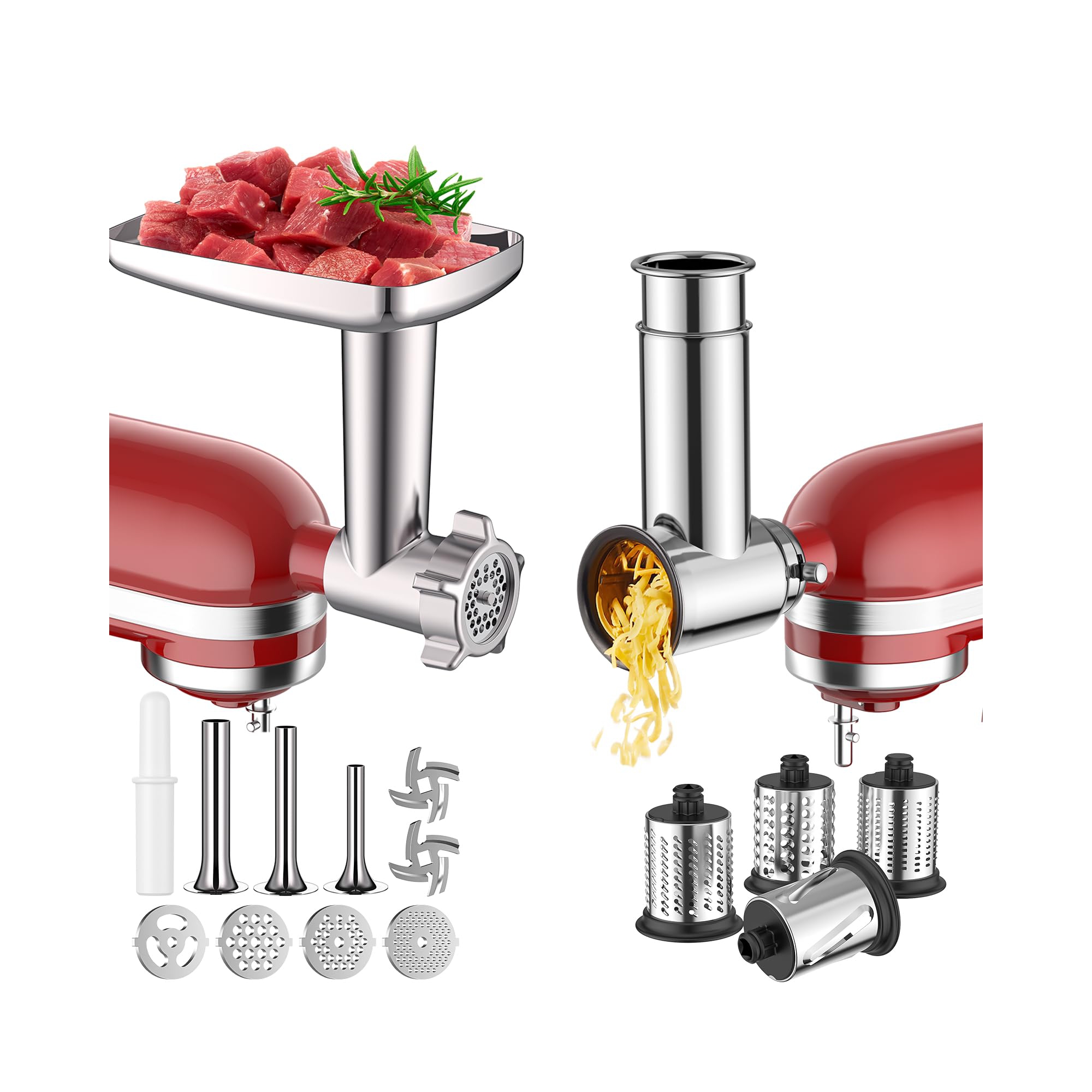 GVODE Meat Grinder & Stainless Steel Slicer Shredder Attachment, Compatible with KitchenAid® Stand Mixers, 2-in-1 Set