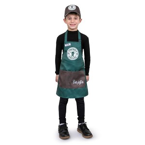 Dress Up America Barista Costume for Kids - Green Apron and Cap - 1 of 4
