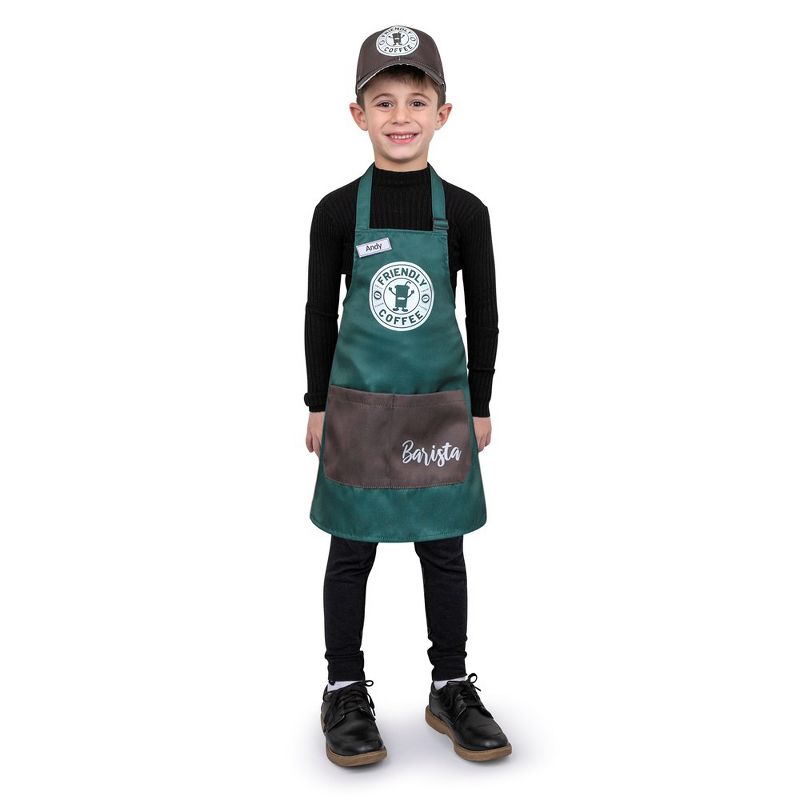 Dress Up America Barista Costume for Kids - Green Apron and Cap, 1 of 6