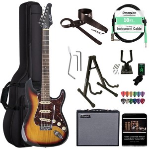 Sawtooth Sunburst ES Series Electric Guitar w/ Tortoise Pickguard - Includes: Accessories, Amp, & Gig Bag - 1 of 4