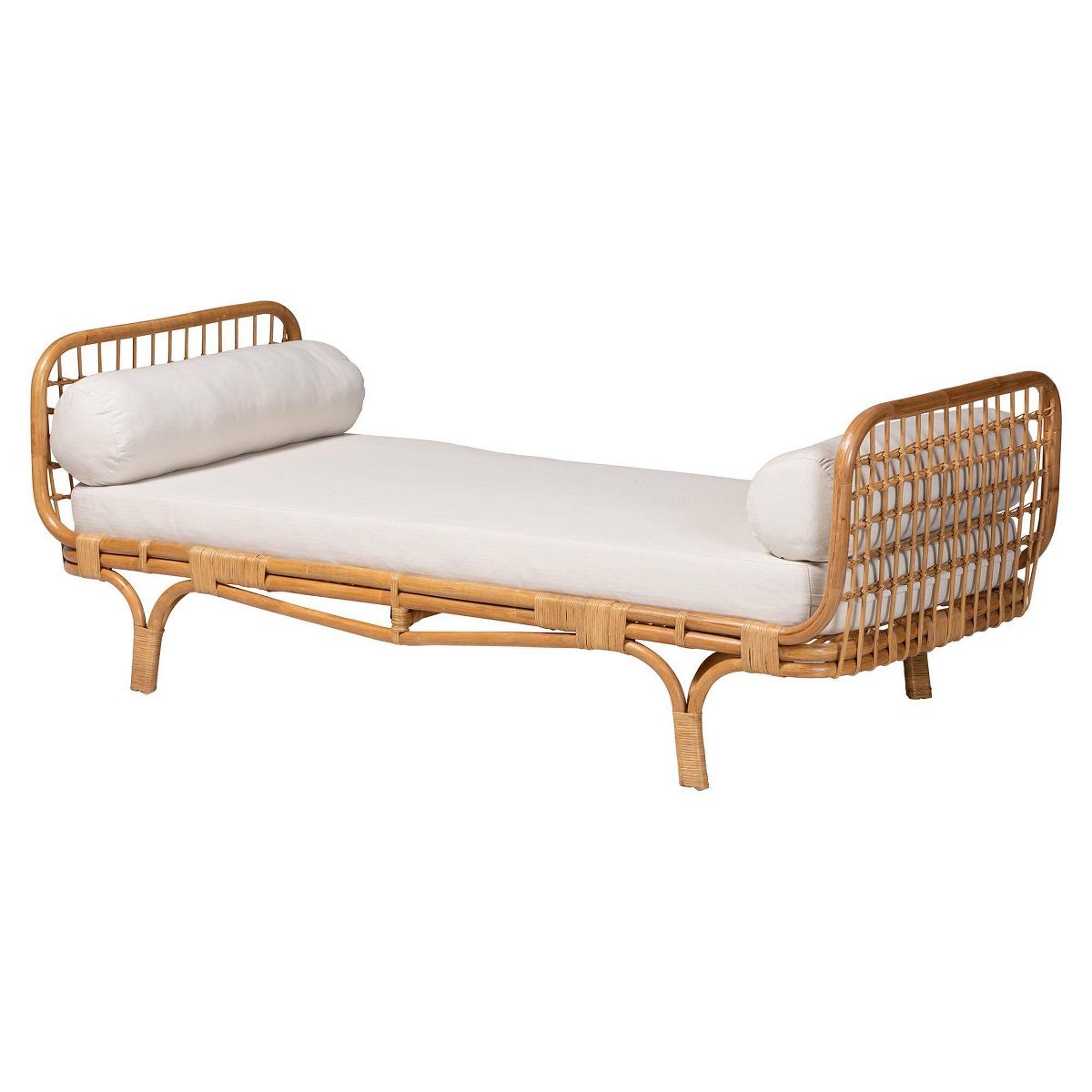 bali & pari Aiko Handwoven Natural Rattan Daybed with Cushion Light Honey