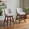 Leovsnove Counter Height Swivel Barstools Set of 2,26" H Seat Height Upholstered Bar Stools,Fabric Bar Stools with Back,Solid Wood Legs - 3 of 4