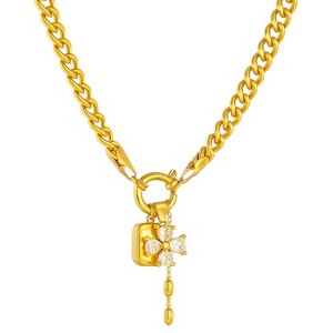 Gold Chunky Chain with Clover Crystal & Star Square Charms, Trendy Collarbone Chain for Women - 1 of 4
