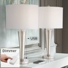 360 Lighting Geoff Modern Table Lamps 26" High Set of 2 Brushed Nickel with USB Charging Port Table Top Dimmers White Drum Shade for Living Room Desk - 2 of 4