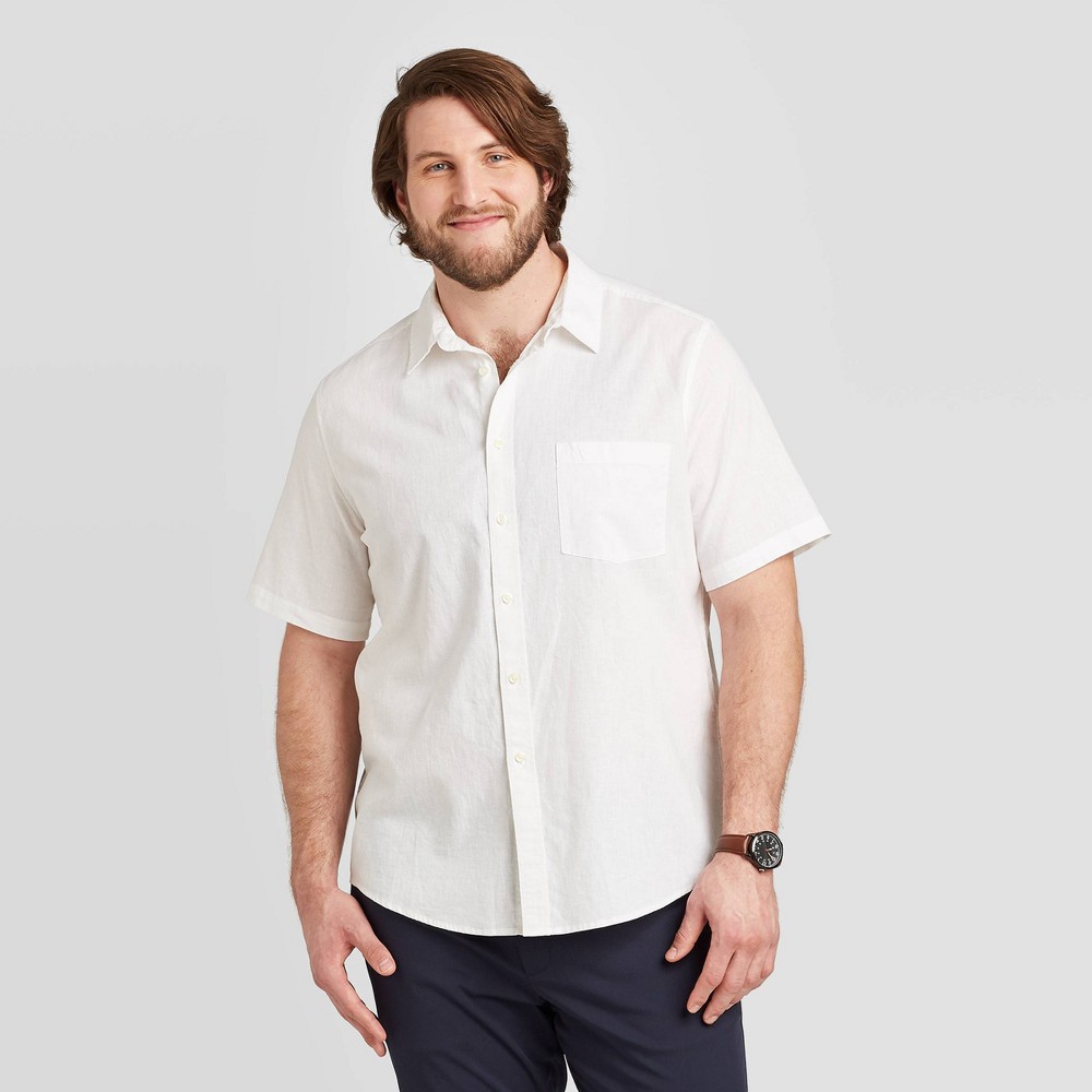 Men's Big & Tall Standard Fit Short Sleeve Linen Shirt - Goodfellow & Co True White 5XB, Men's was $19.99 now $12.0 (40.0% off)