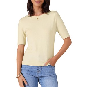 INSPIRE CHIC Women's Short Sleeve Boat Neck Lightweight Stretchy Basic Knit Casual T-Shirt - 1 of 4