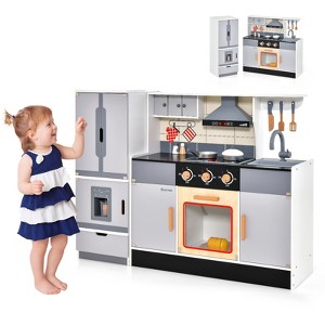 Infans Kids Wooden Pretend Play Kitchen Toddlers Toy with Refrigerator & Accessories - 1 of 4