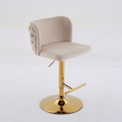 Bar Stools, Set of 2 Bar Chairs, Height Adjustable Swivel Barstools, Armless Kitchen Counter Height Bar Stools with Gold-Plating Base,Tufted Backrest