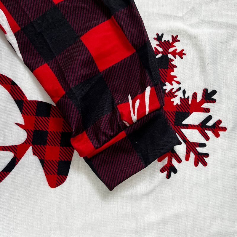 cheibear Christmas Deer Long Sleeve Tee and Plaid Pants Loungewear Family Pajama Sets, 5 of 7
