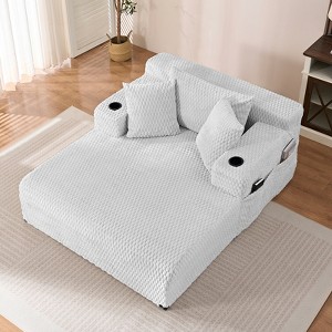 Mjkone 54"Chaise Lounge Chair,Turtle Velvet Single Sofa Chair,Upholstered Reading Chair With Pillows,Cup Holders,Side Pockets - 1 of 4