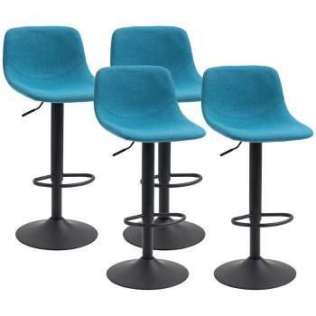 HOMCOM Adjustable Bar Stools Set of 4, Swivel Bar Height Chairs Barstools Padded with Back for Kitchen, Counter, and Home Bar, Blue