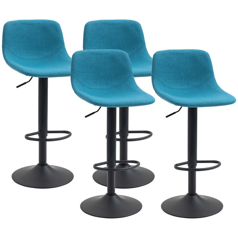 HOMCOM Adjustable Bar Stools Set of 4, Swivel Bar Height Chairs Barstools Padded with Back for Kitchen, Counter, and Home Bar, Blue, 1 of 7