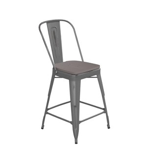 Emma and Oliver Clear Coated Metal Stool with Backrest and Polyresin Seat for Indoor Use Only - 1 of 4