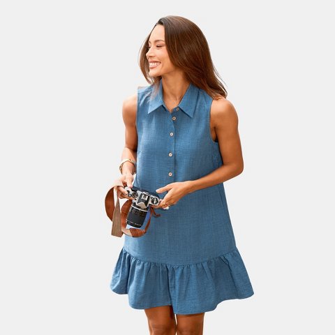Женские платья Cupshe Women's Shirt Dress With Ruffled Hem-L-Blue