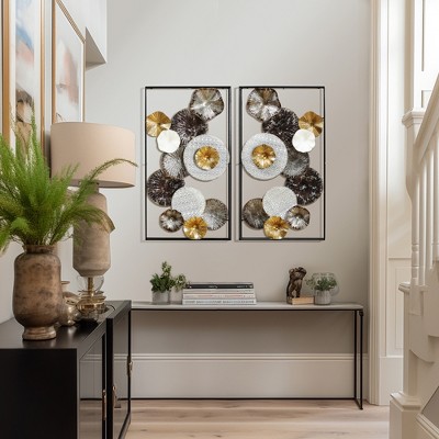 Set of 2 Multi-Color Abstract Metal Flower Wall Art Panels
