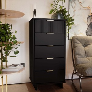 GDFStudio Jackie 24" Modern 5-Drawer Solid Wood Tall Narrow Dresser with Ribbed Detailing - 1 of 4