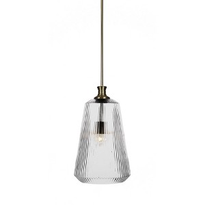 Toltec Lighting Carina 1 - Light Pendant in  New Aged Brass with 11" Clear Ribbed Shade - 1 of 1
