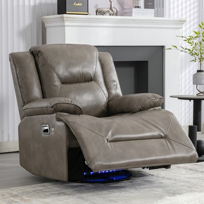 360° Swivel and Rocking Manual Recliner Chair with LED Light Strip, Overstuffed Cushions and Wide Armrests for Home Theater, Living Room, Bedroom