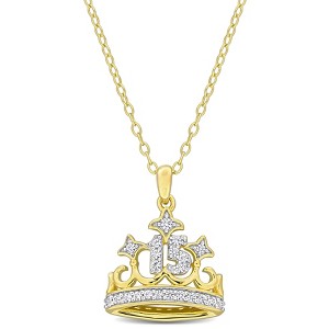 EVERLY JEWELRY | Two-Tone Silver 1/4ct TGW Created White Sapphire Crown Pendant with Chain - 18 in - 1 of 4