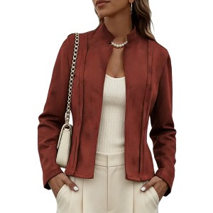Women's Suede Vintage Short Jacket Solid Color Long Sleeve Fitted