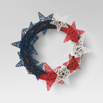 17" Americana Flag Star Woven Wreath Blue/Red - Sun Squad™