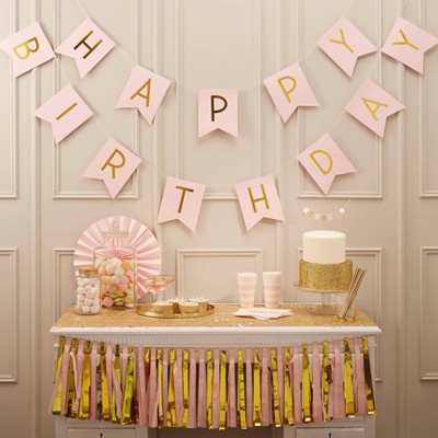 Pastel Happy Birthday Bunting Gold Happy Birthday Banner