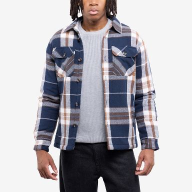 X RAY Men's Cotton Plaid Flannel Shirt Jacket With Faux Shearling
