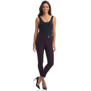 Rekucci Women's Pull-On Slim Ankle Pants with Faux Snaps – Stretch Comfort Waistband & Chic Office Style - Cassis, 16 - 1 of 4
