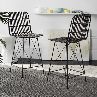 Minerva Brown and Black Wicker Counter Stools, Set of 2