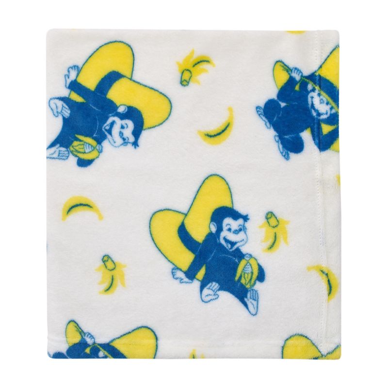 Welcome to the Universe Baby Curious George White, Navy and Yellow Hat and Bananas Super Soft Baby Blanket, 1 of 5