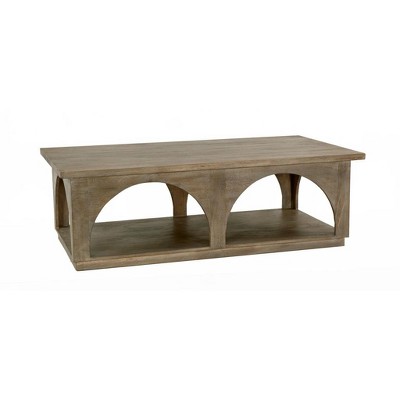 HomeRoots 59" Brown Solid Wood Distressed Floor Shelf Coffee Table With Shelf