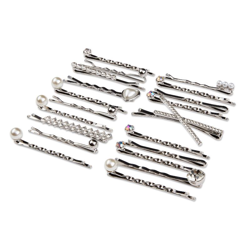 sc&#252;nci be-&#252;-tiful Gems and Pearls Embellished Bobby Pins - Metal - 20pcs, 6 of 8